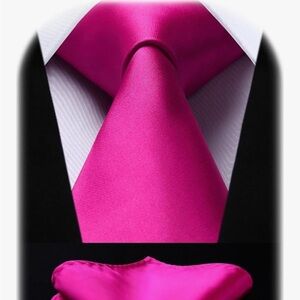 NWT Hisdern Men’s Solid Color Formal Satin Necktie And Pocket Square Classic Set